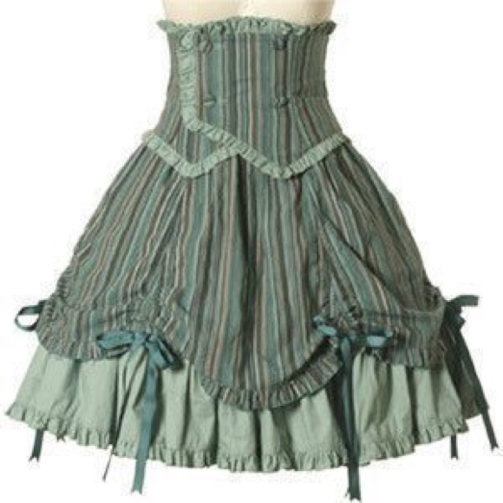 *last chance* Teal Striped Lolita Skirt with Corset Belt (damaged)